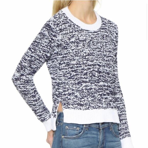 rag & bone Sweaters - Rag & Bone Marley Chunky Knit Cropped Crew Neck Sweater Navy Blue/ White